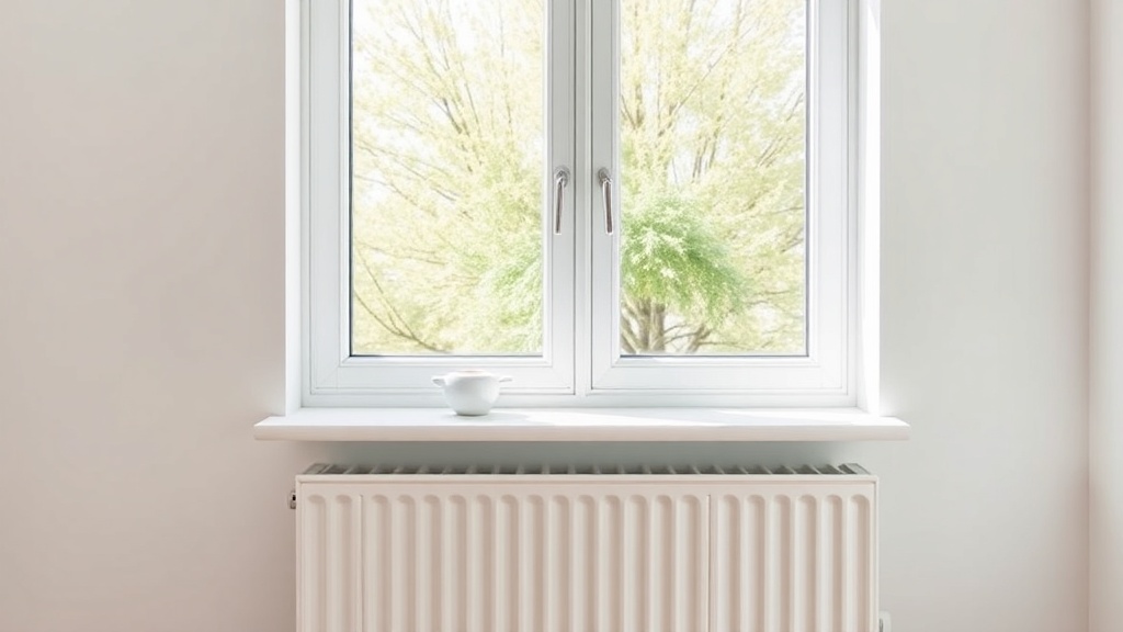 Fenster-Sitzbank mit integrierten Luftgittern über einem Heizkörper, helle neutrale Töne, klare Linien